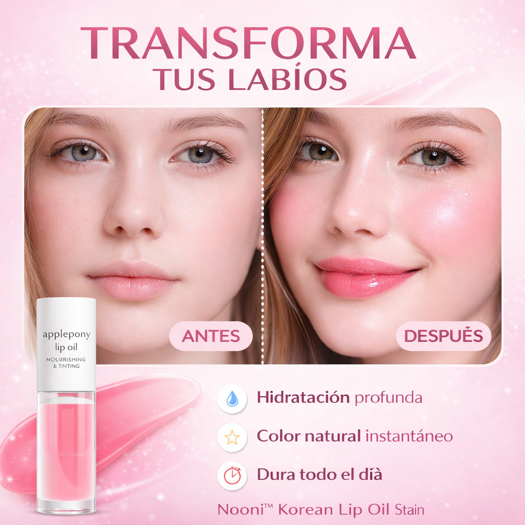 Nooni™ Korean Lip Oil- Color Instantáneo y Duradero, Hidratación Sin Sensación Pegajosa