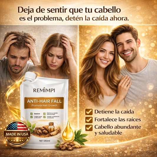 Shampoo REMIMPI™ Detén la caída del cabello sin irritación ni químicos agresivos y disfruta de un cabello sano y abundante